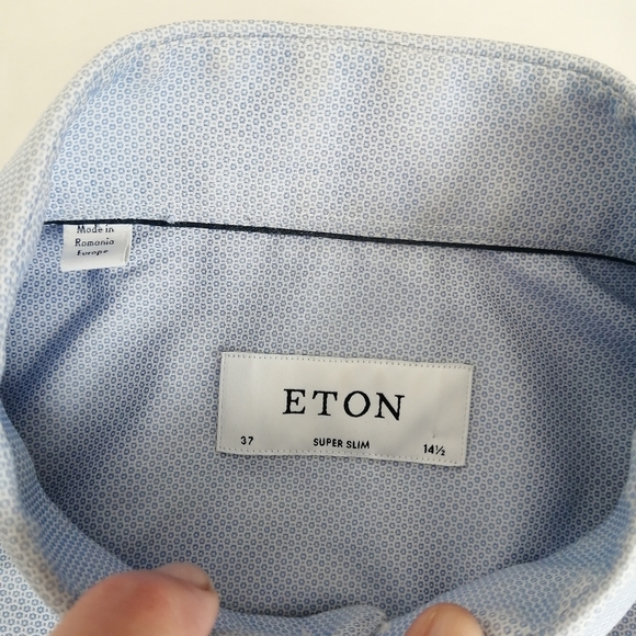 Eton Super Slim Fit Men's Dress Shirt Blue Dots 14.5 - Picture 12 of 16